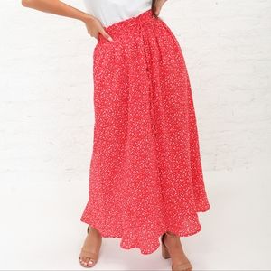 NWT Red Maxi Skirt Mikarose Red with White Print Maternity Friendly